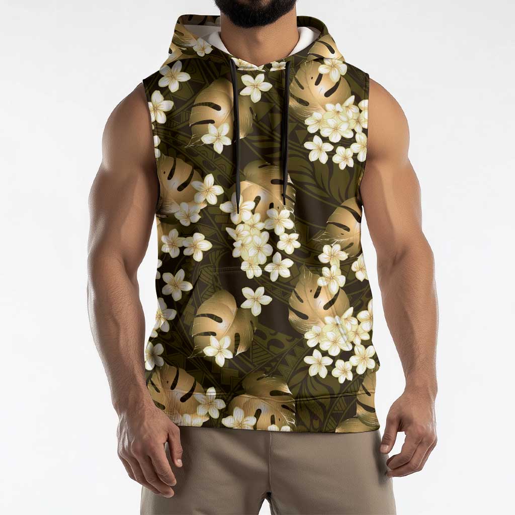 Gold Tropical Hawaii Sleeveless Hoodie Seamless Monstera Plumeria Hawaiian Pattern LT14 - Polynesian Pride