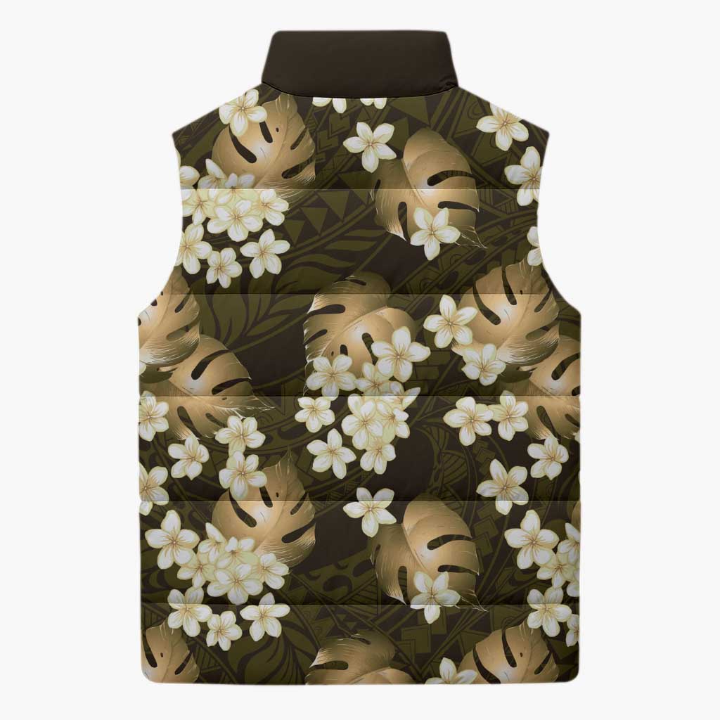Gold Tropical Hawaii Sleeveless Puffer Jacket Seamless Monstera Plumeria Hawaiian Pattern LT14 - Polynesian Pride
