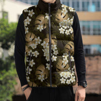 Gold Tropical Hawaii Sleeveless Puffer Jacket Seamless Monstera Plumeria Hawaiian Pattern LT14 - Polynesian Pride