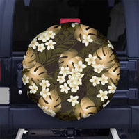 Gold Tropical Hawaii Spare Tire Cover Seamless Monstera Plumeria Hawaiian Pattern - Polynesian Pride