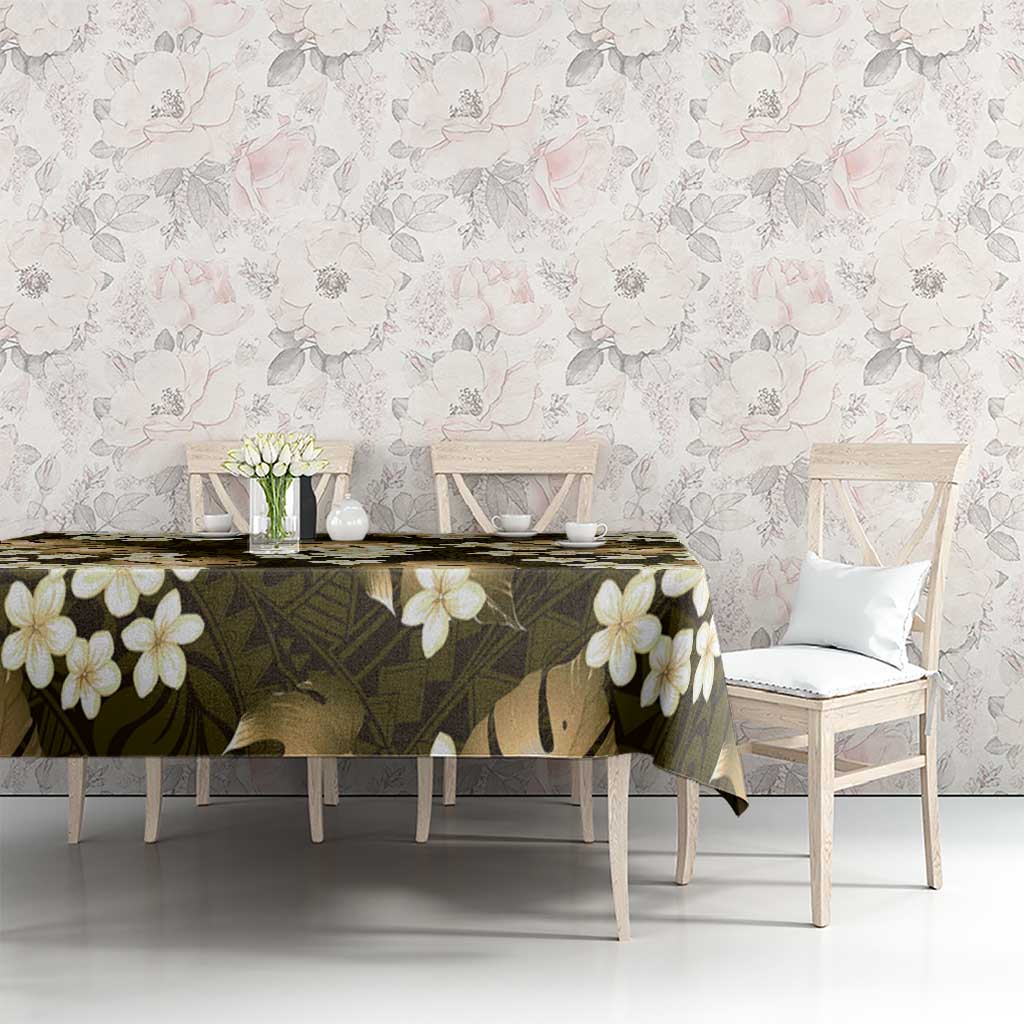 Gold Tropical Hawaii Tablecloth Seamless Monstera Plumeria Hawaiian Pattern - Polynesian Pride