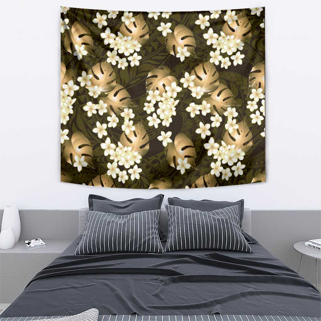 Gold Tropical Hawaii Tapestry Seamless Monstera Plumeria Hawaiian Pattern - Polynesian Pride
