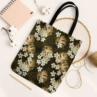 Gold Tropical Hawaii Tote Bag Seamless Monstera Plumeria Hawaiian Pattern - Polynesian Pride