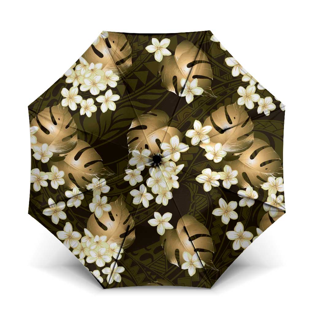 Gold Tropical Hawaii Umbrella Seamless Monstera Plumeria Hawaiian Pattern - Polynesian Pride