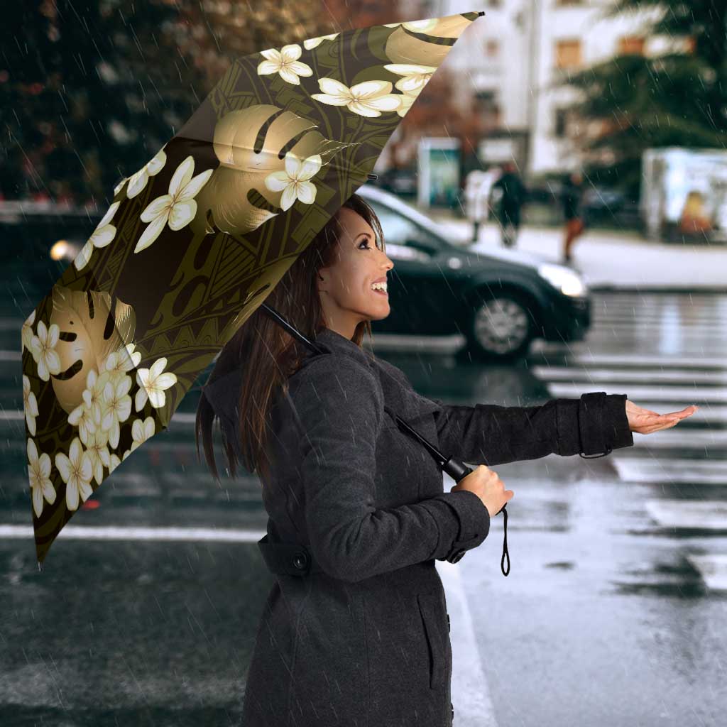 Gold Tropical Hawaii Umbrella Seamless Monstera Plumeria Hawaiian Pattern - Polynesian Pride