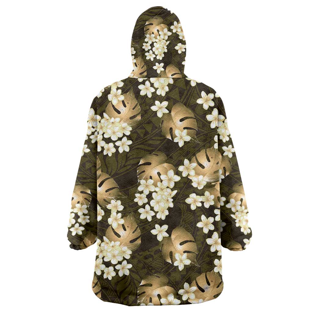 Gold Tropical Hawaii Wearable Blanket Hoodie Seamless Monstera Plumeria Hawaiian Pattern LT14 - Polynesian Pride