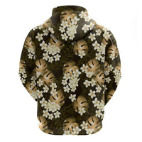 Gold Tropical Hawaii Zip Hoodie Seamless Monstera Plumeria Hawaiian Pattern - Polynesian Pride