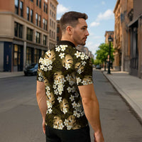 Gold Tropical Hawaii Zipper Polo Shirt Seamless Monstera Plumeria Hawaiian Pattern LT14 - Polynesian Pride