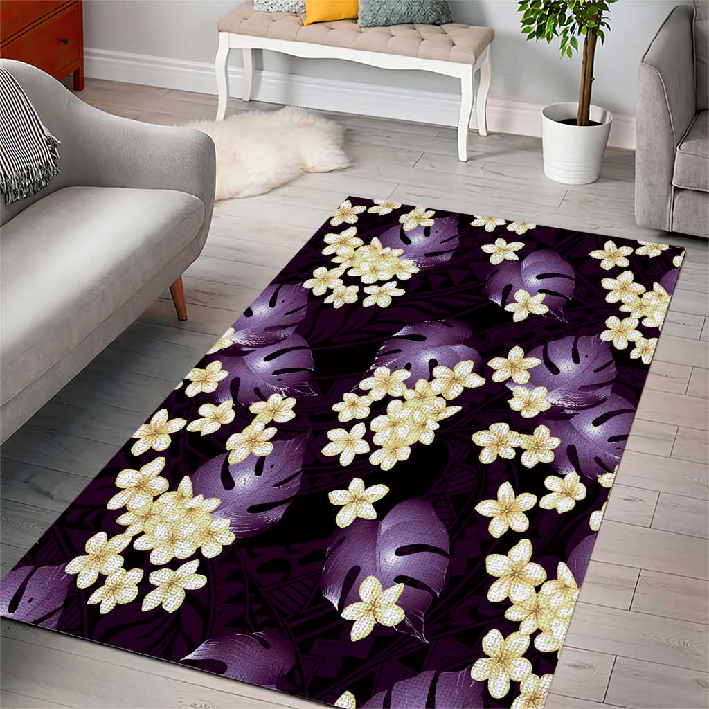 Purple Tropical Hawaii Area Rug Seamless Monstera Plumeria Hawaiian Pattern - Polynesian Pride
