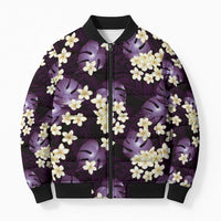 Purple Tropical Hawaii Bomber Puffer Jacket Seamless Monstera Plumeria Hawaiian Pattern LT14 Unisex Purple - Polynesian Pride