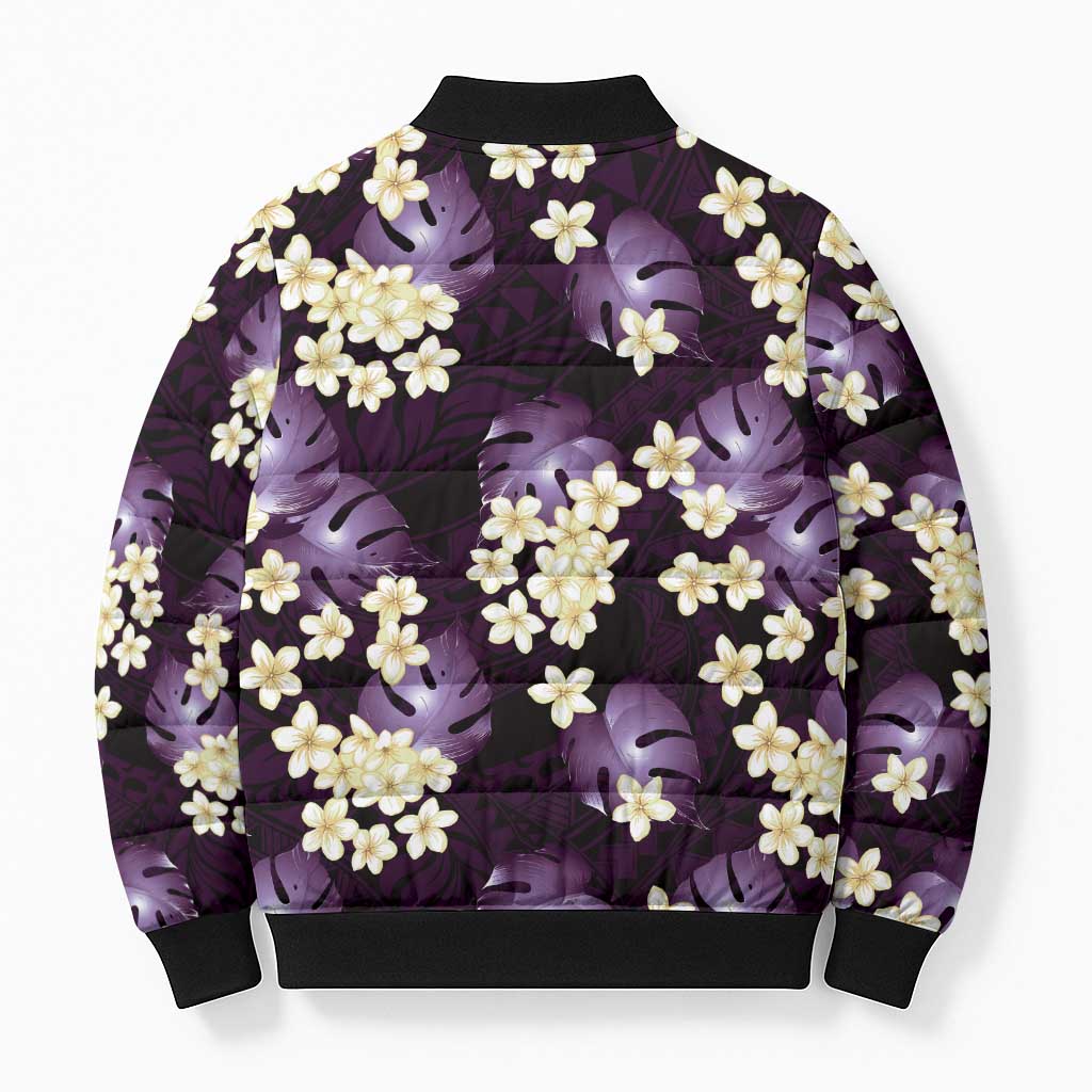 Purple Tropical Hawaii Bomber Puffer Jacket Seamless Monstera Plumeria Hawaiian Pattern LT14 - Polynesian Pride