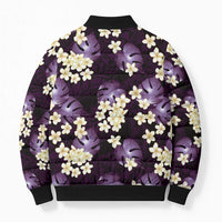Purple Tropical Hawaii Bomber Puffer Jacket Seamless Monstera Plumeria Hawaiian Pattern LT14 - Polynesian Pride