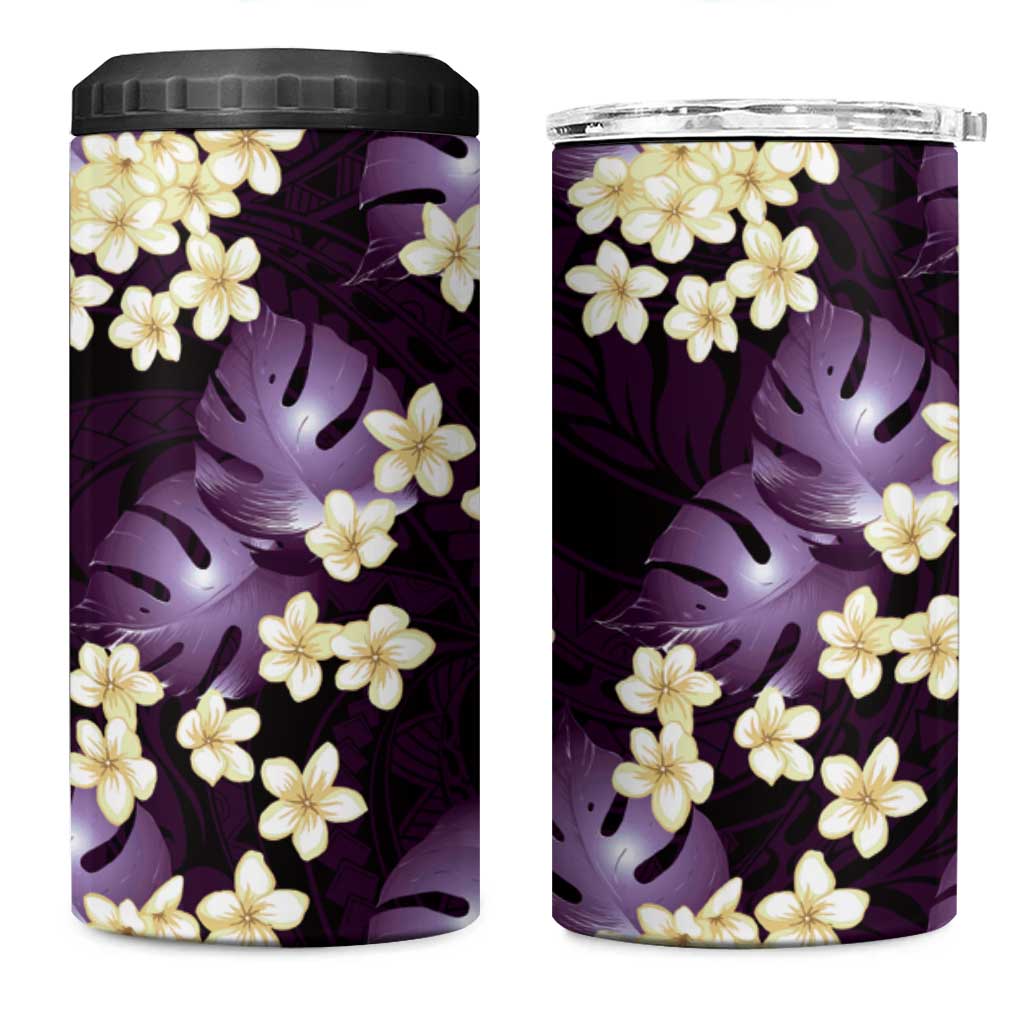 Purple Tropical Hawaii 4 in 1 Can Cooler Tumbler Seamless Monstera Plumeria Hawaiian Pattern - Polynesian Pride
