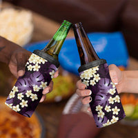 Purple Tropical Hawaii 4 in 1 Can Cooler Tumbler Seamless Monstera Plumeria Hawaiian Pattern - Polynesian Pride