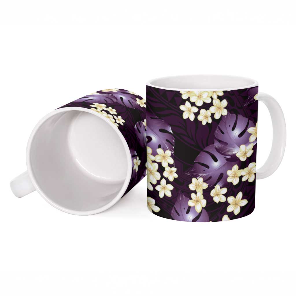 Purple Tropical Hawaii Ceramic Mug Seamless Monstera Plumeria Hawaiian Pattern LT14 - Polynesian Pride