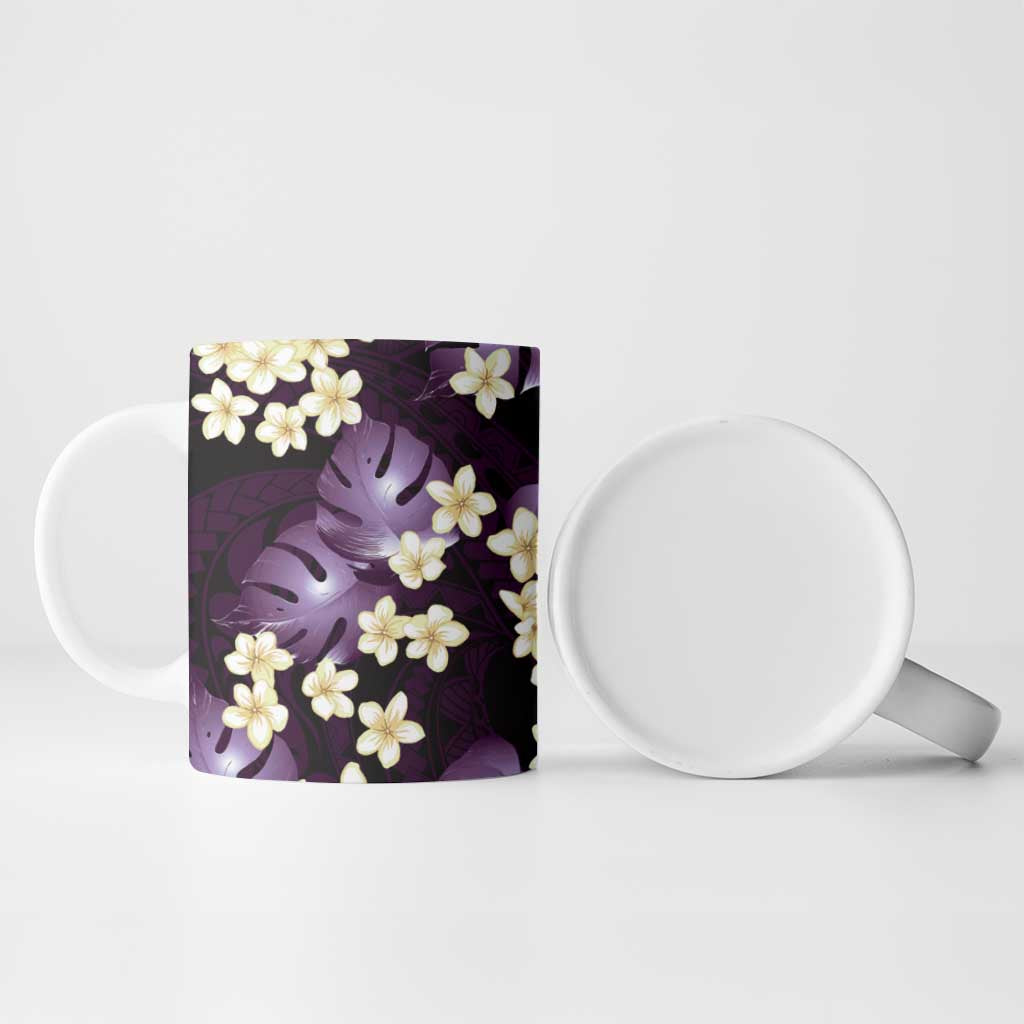 Purple Tropical Hawaii Ceramic Mug Seamless Monstera Plumeria Hawaiian Pattern LT14 - Polynesian Pride