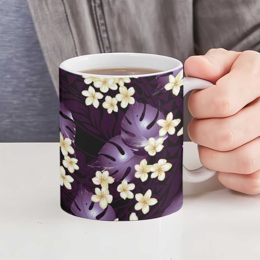 Purple Tropical Hawaii Ceramic Mug Seamless Monstera Plumeria Hawaiian Pattern LT14 - Polynesian Pride