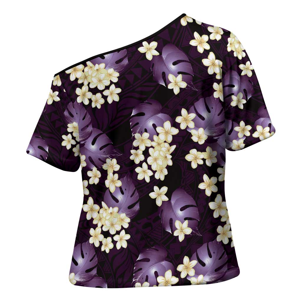 Purple Tropical Hawaii Cross Shoulder Shirt Seamless Monstera Plumeria Hawaiian Pattern LT14 - Polynesian Pride