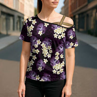 Purple Tropical Hawaii Cross Shoulder Shirt Seamless Monstera Plumeria Hawaiian Pattern LT14 - Polynesian Pride