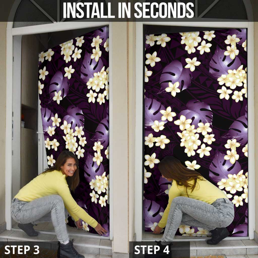 Purple Tropical Hawaii Door Cover Seamless Monstera Plumeria Hawaiian Pattern - Polynesian Pride