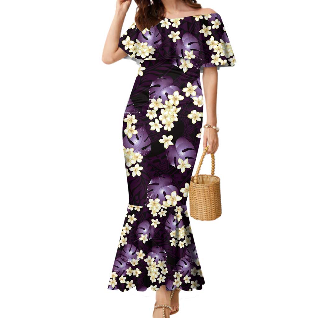 Purple Tropical Hawaii Family Matching Mermaid Dress and Hawaiian Shirt Seamless Monstera Plumeria Hawaiian Pattern - Polynesian Pride