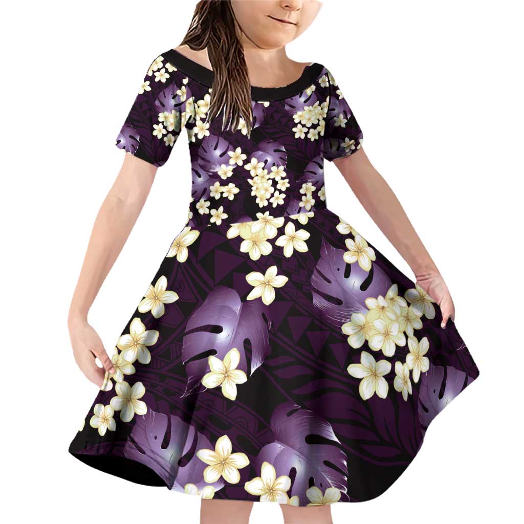 Purple Tropical Hawaii Family Matching Off Shoulder Short Dress and Hawaiian Shirt Seamless Monstera Plumeria Hawaiian Pattern - Polynesian Pride