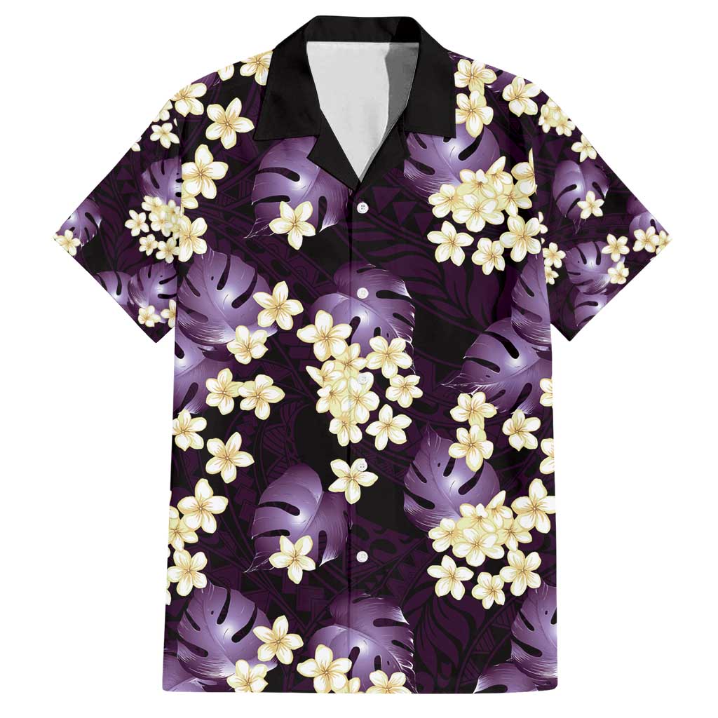 Purple Tropical Hawaii Family Matching Off Shoulder Short Dress and Hawaiian Shirt Seamless Monstera Plumeria Hawaiian Pattern - Polynesian Pride