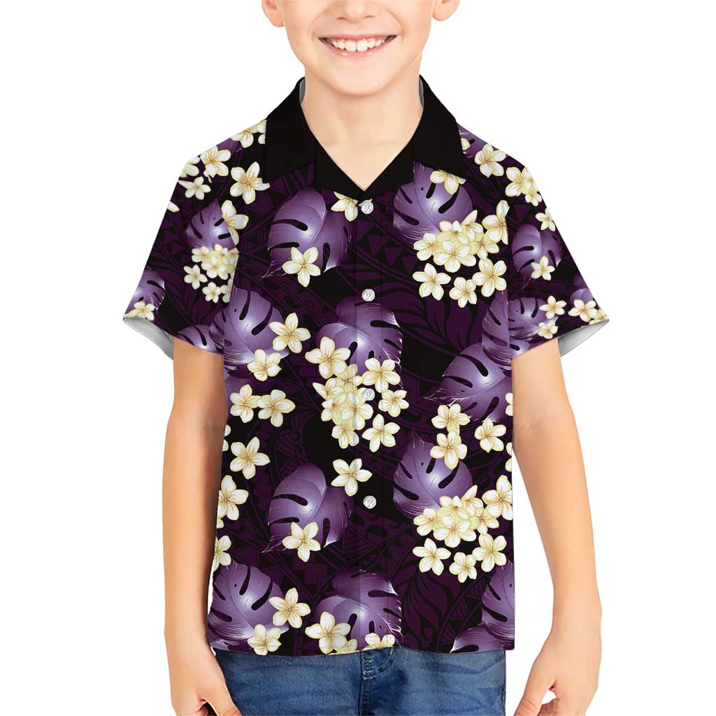 Purple Tropical Hawaii Family Matching Short Sleeve Bodycon Dress and Hawaiian Shirt Seamless Monstera Plumeria Hawaiian Pattern - Polynesian Pride