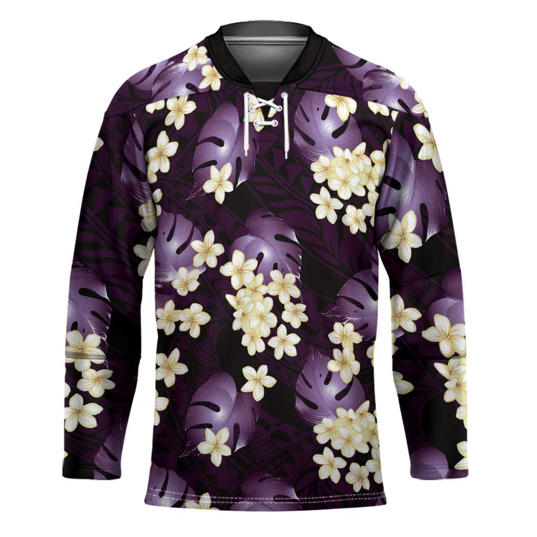 Purple Tropical Hawaii Hockey Jersey Seamless Monstera Plumeria Hawaiian Pattern LT14 Unisex Purple - Polynesian Pride