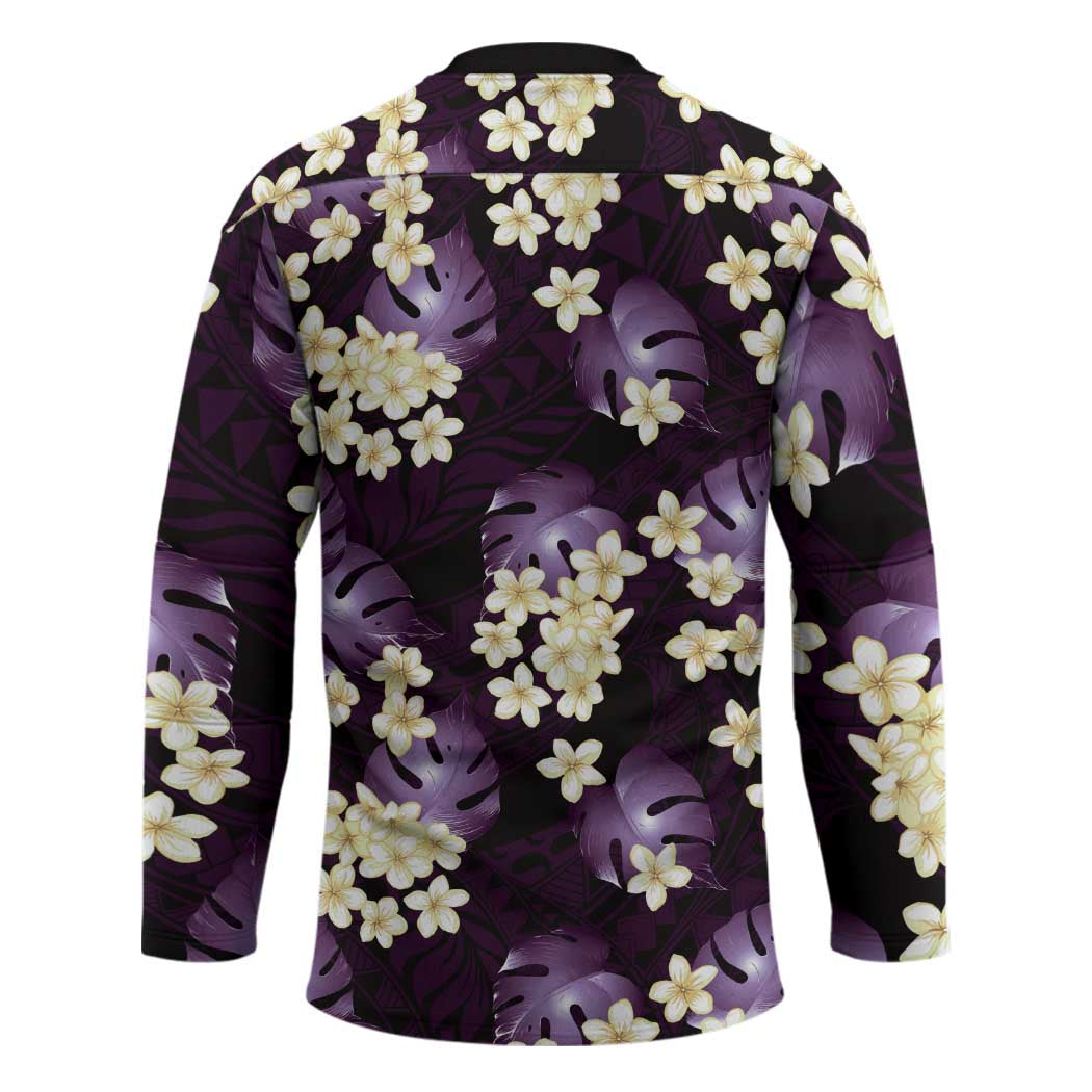 Purple Tropical Hawaii Hockey Jersey Seamless Monstera Plumeria Hawaiian Pattern LT14 - Polynesian Pride