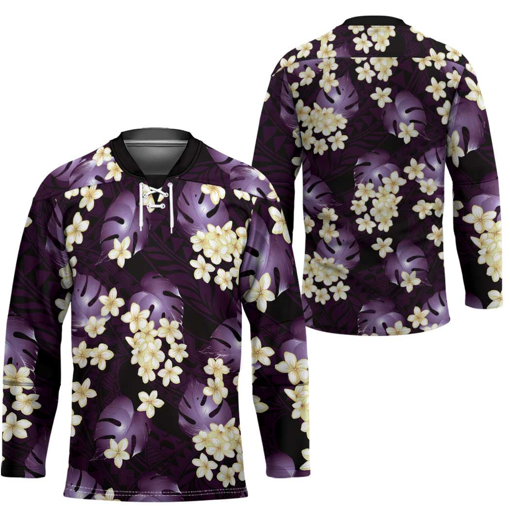 Purple Tropical Hawaii Hockey Jersey Seamless Monstera Plumeria Hawaiian Pattern LT14 - Polynesian Pride