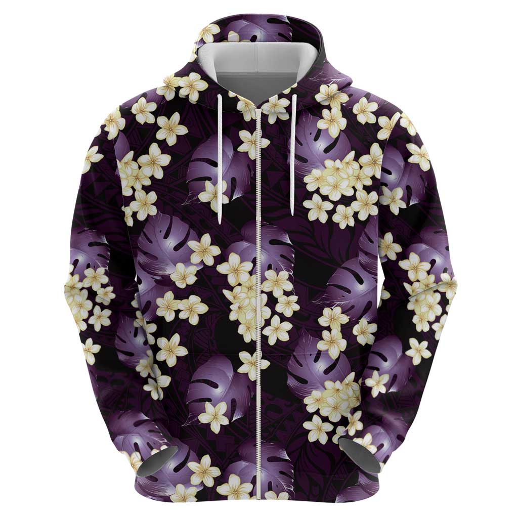 Purple Tropical Hawaii Hoodie Seamless Monstera Plumeria Hawaiian Pattern - Polynesian Pride