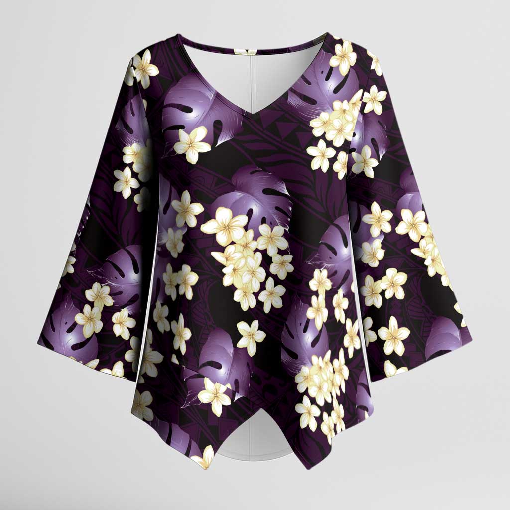 Purple Tropical Hawaii Kimono Sleeve Blouse Seamless Monstera Plumeria Hawaiian Pattern LT14 Female Purple - Polynesian Pride