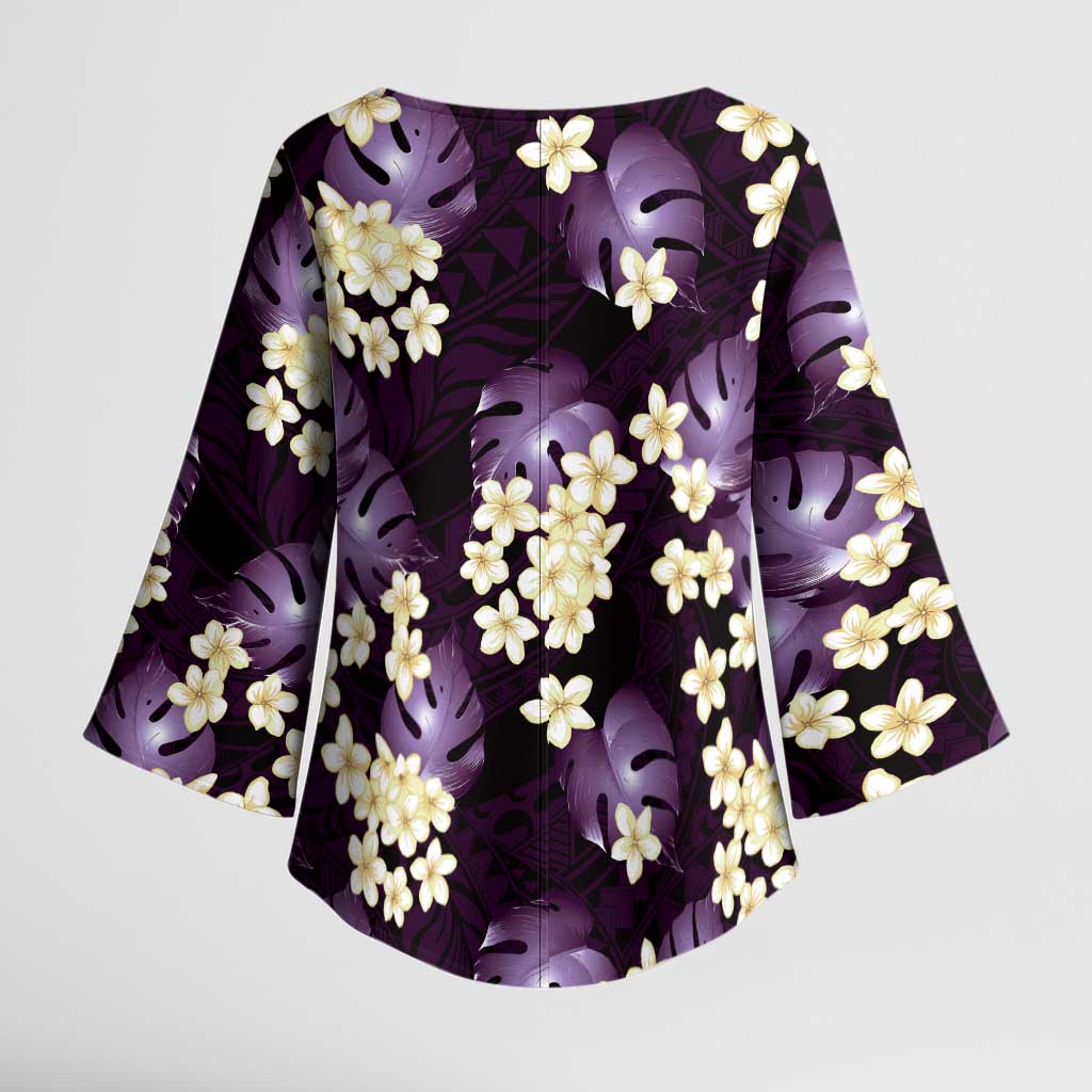 Purple Tropical Hawaii Kimono Sleeve Blouse Seamless Monstera Plumeria Hawaiian Pattern LT14 - Polynesian Pride
