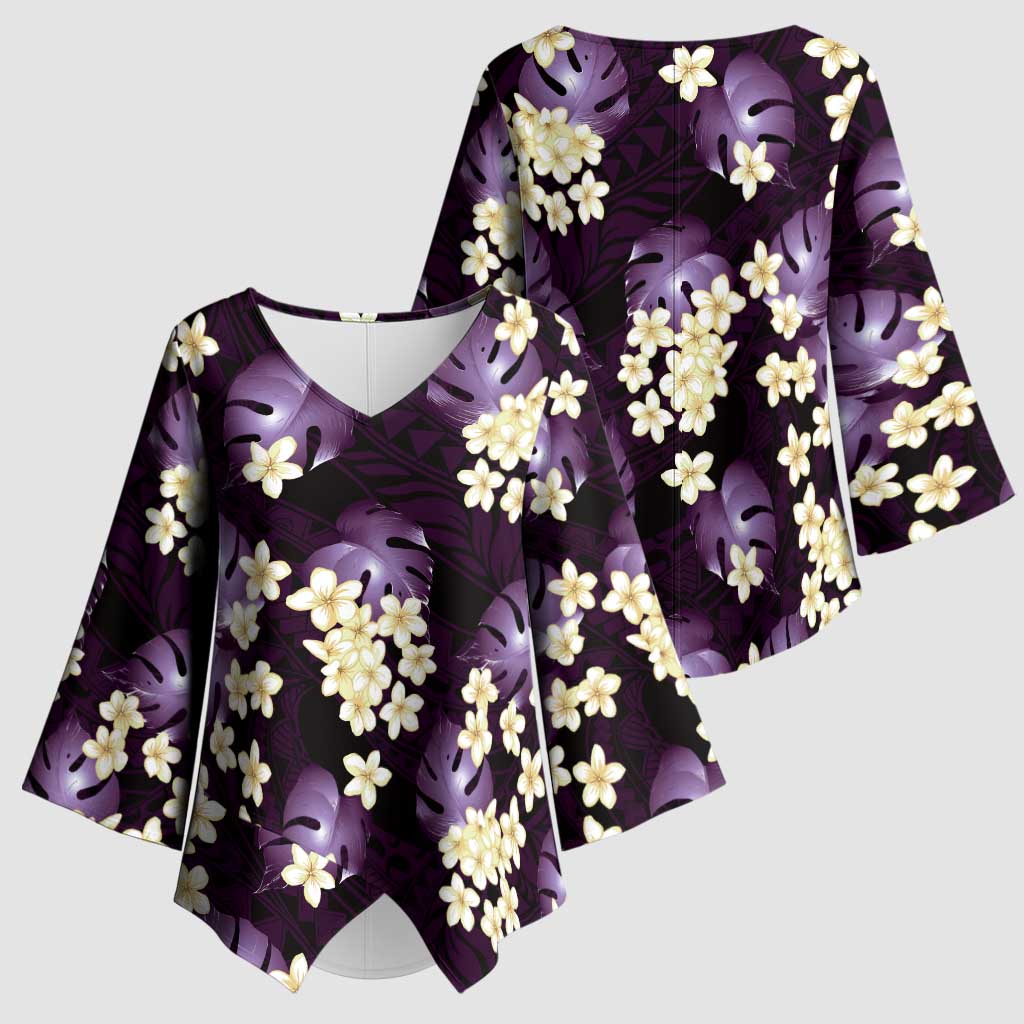 Purple Tropical Hawaii Kimono Sleeve Blouse Seamless Monstera Plumeria Hawaiian Pattern LT14 - Polynesian Pride