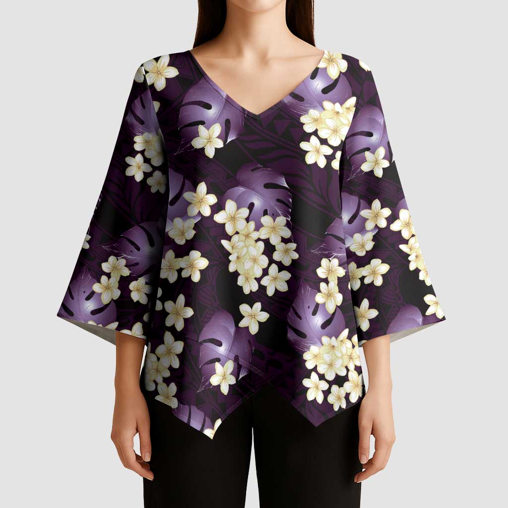 Purple Tropical Hawaii Kimono Sleeve Blouse Seamless Monstera Plumeria Hawaiian Pattern LT14 - Polynesian Pride