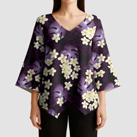 Purple Tropical Hawaii Kimono Sleeve Blouse Seamless Monstera Plumeria Hawaiian Pattern LT14 - Polynesian Pride