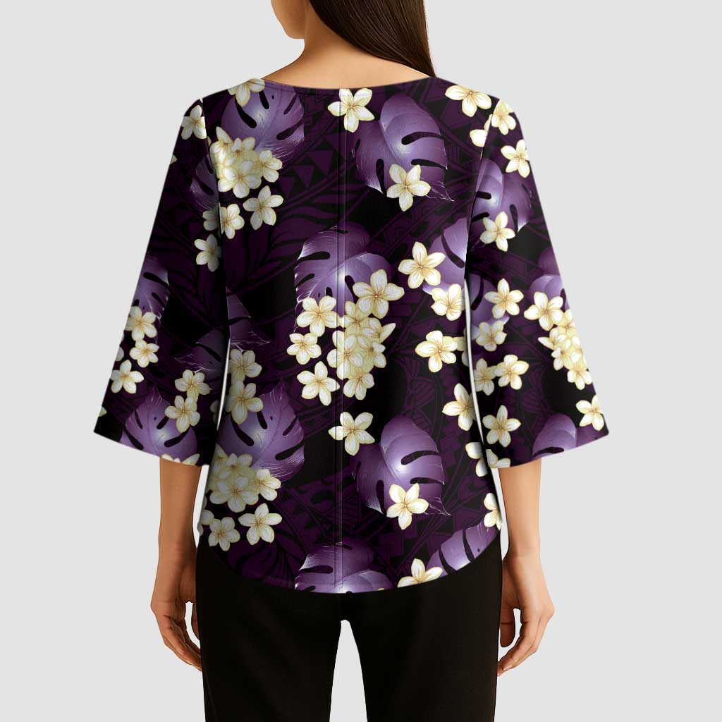 Purple Tropical Hawaii Kimono Sleeve Blouse Seamless Monstera Plumeria Hawaiian Pattern LT14 - Polynesian Pride