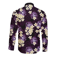 Purple Tropical Hawaii Long Sleeve Button Shirt Seamless Monstera Plumeria Hawaiian Pattern LT14 - Polynesian Pride