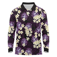 Purple Tropical Hawaii Long Sleeve Polo Shirt Seamless Monstera Plumeria Hawaiian Pattern LT14 Purple - Polynesian Pride