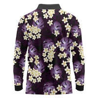 Purple Tropical Hawaii Long Sleeve Polo Shirt Seamless Monstera Plumeria Hawaiian Pattern LT14 - Polynesian Pride