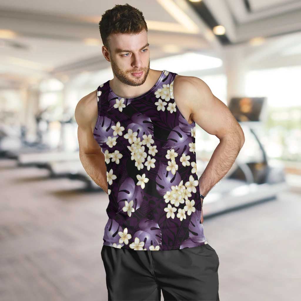 Purple Tropical Hawaii Men Tank Top Seamless Monstera Plumeria Hawaiian Pattern - Polynesian Pride