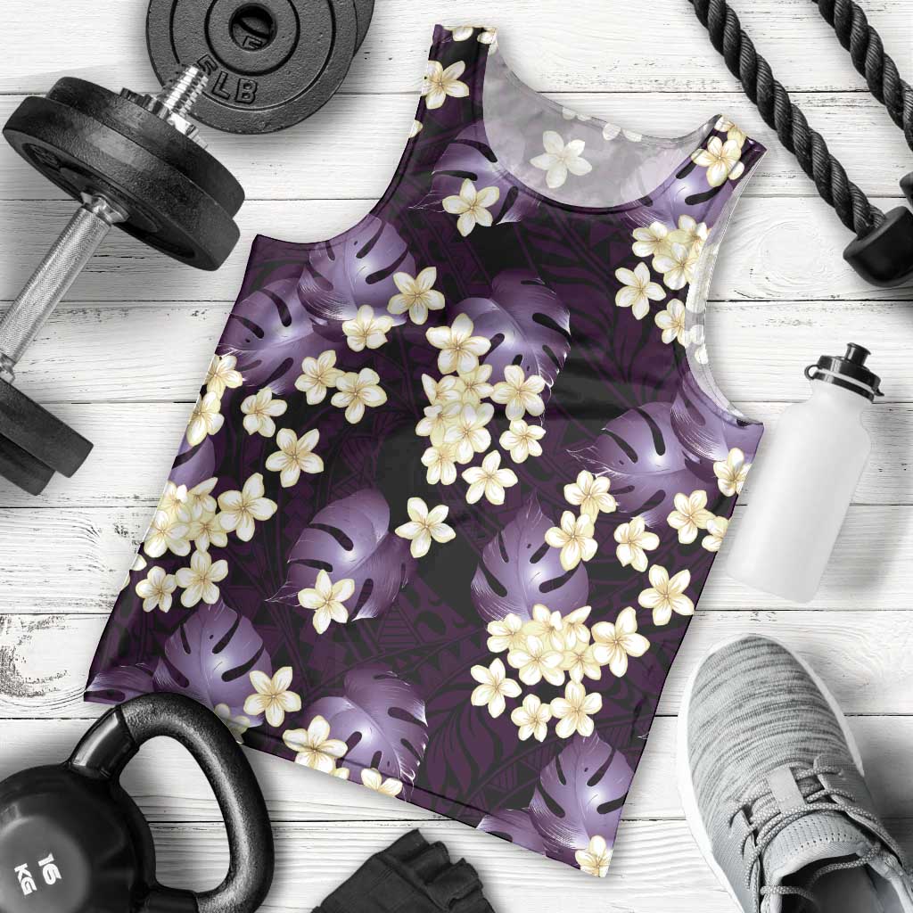 Purple Tropical Hawaii Men Tank Top Seamless Monstera Plumeria Hawaiian Pattern - Polynesian Pride