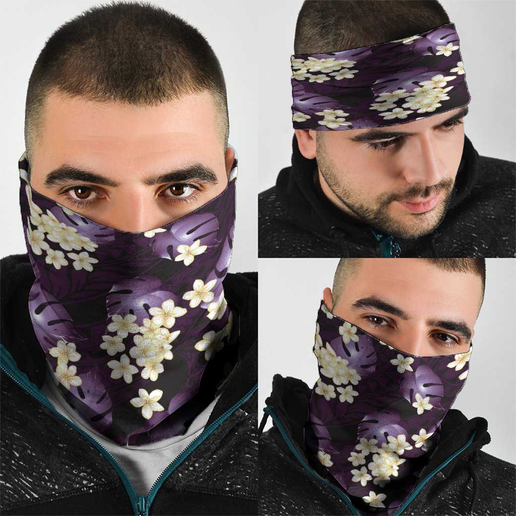 Purple Tropical Hawaii Neck Gaiter Seamless Monstera Plumeria Hawaiian Pattern - Polynesian Pride