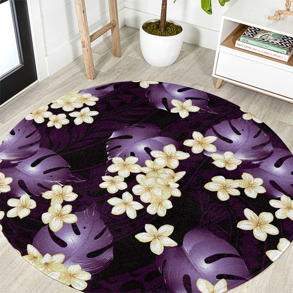 Purple Tropical Hawaii Round Carpet Seamless Monstera Plumeria Hawaiian Pattern - Polynesian Pride