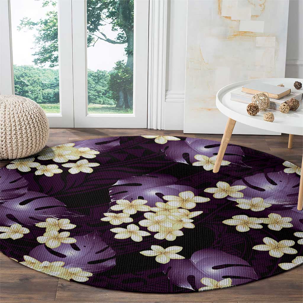Purple Tropical Hawaii Round Carpet Seamless Monstera Plumeria Hawaiian Pattern - Polynesian Pride