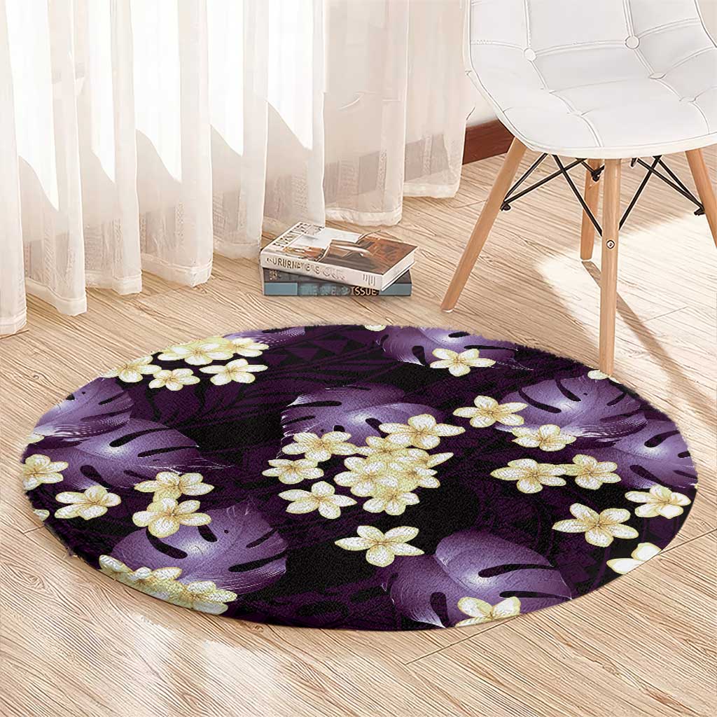 Purple Tropical Hawaii Round Carpet Seamless Monstera Plumeria Hawaiian Pattern - Polynesian Pride