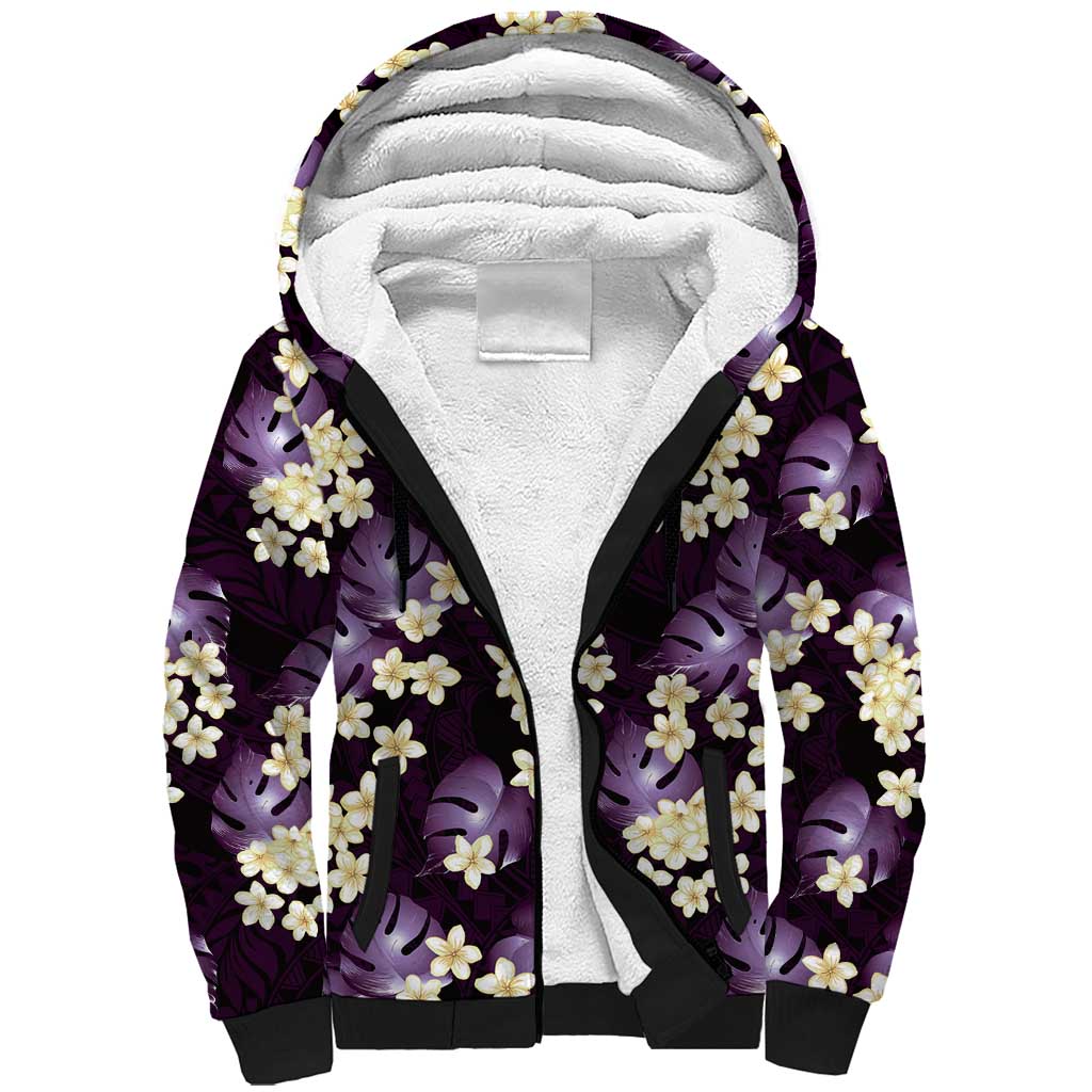 Purple Tropical Hawaii Sherpa Hoodie Seamless Monstera Plumeria Hawaiian Pattern LT14 Unisex Purple - Polynesian Pride