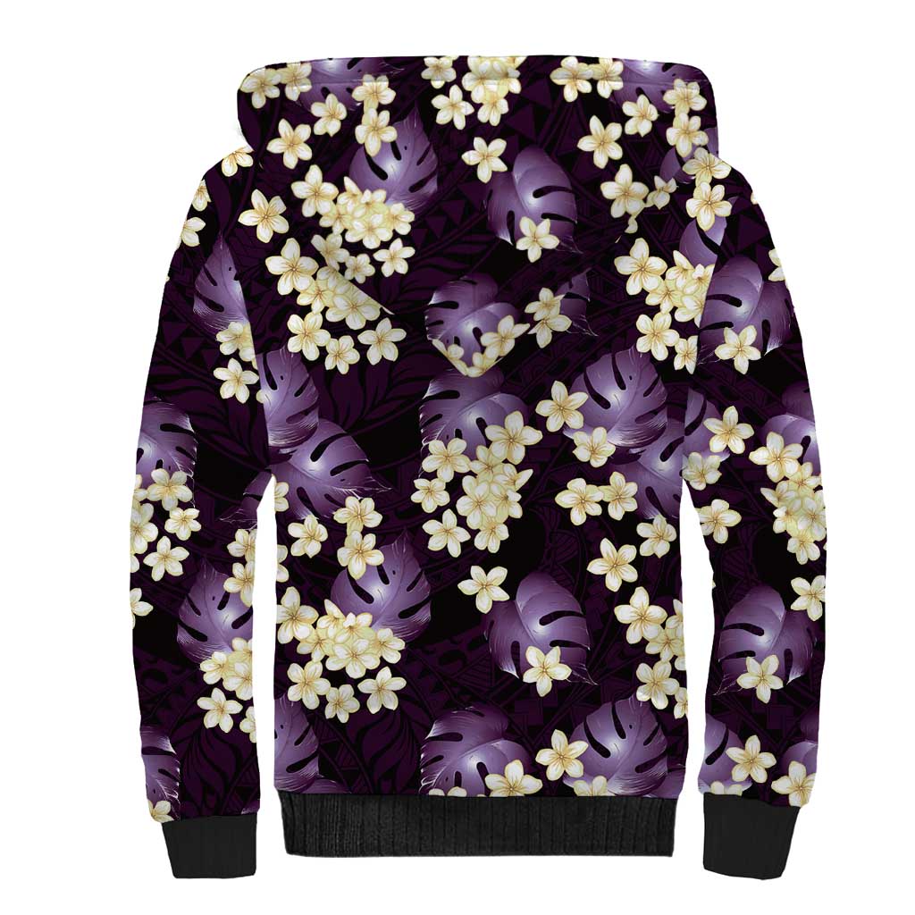 Purple Tropical Hawaii Sherpa Hoodie Seamless Monstera Plumeria Hawaiian Pattern LT14 - Polynesian Pride