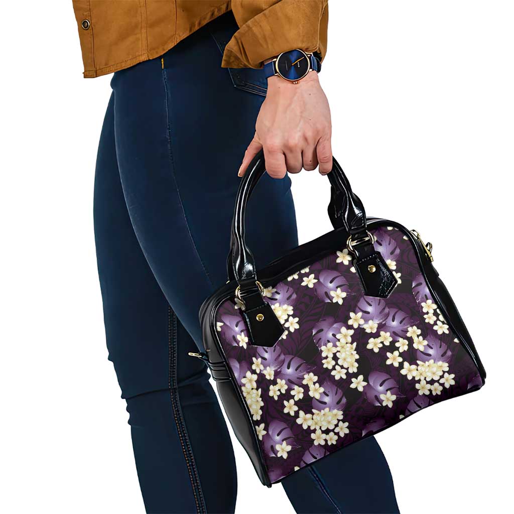 Purple Tropical Hawaii Shoulder Handbag Seamless Monstera Plumeria Hawaiian Pattern - Polynesian Pride